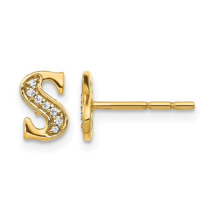 14K Gelbgold Initial-Ohrringe "S" mit echten Diamanten