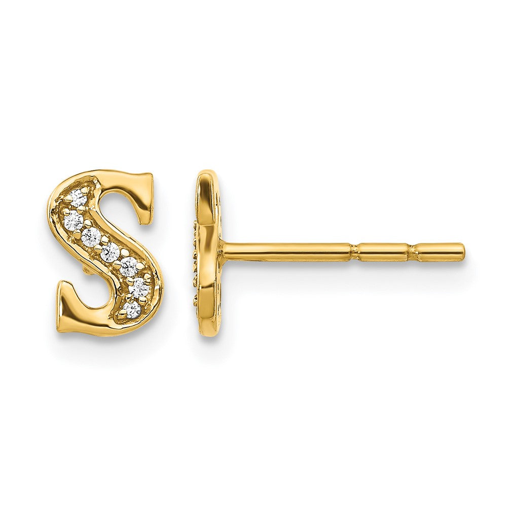 14K Gelbgold Initial-Ohrringe "S" mit echten Diamanten