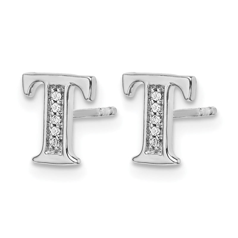 14K Weißgold Ohrringe mit echtem Diamant-Buchstaben „T“