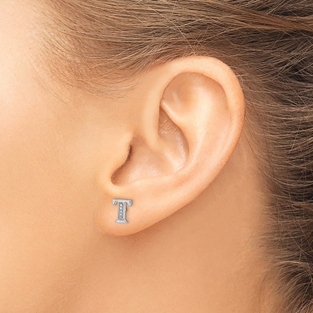 14K Weißgold Ohrringe mit echtem Diamant-Buchstaben „T“