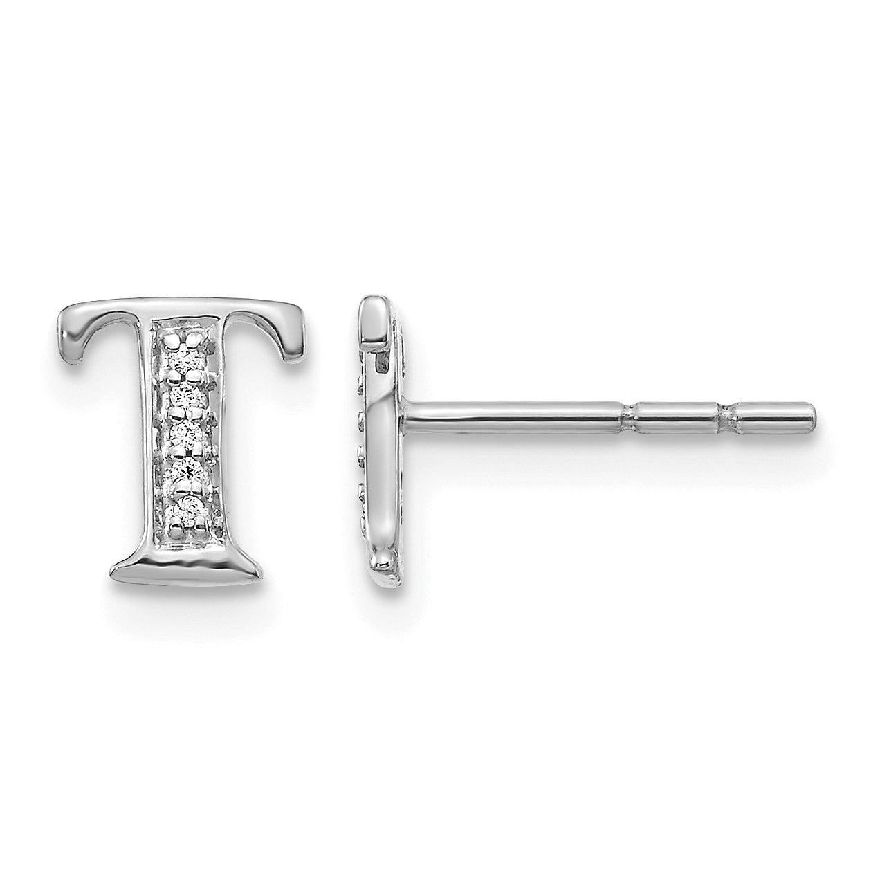 14K Weißgold Ohrringe mit echtem Diamant-Buchstaben „T“