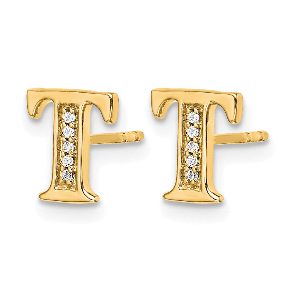14K Gelbgold Ohrringe mit echten Diamanten, Initiale „T"