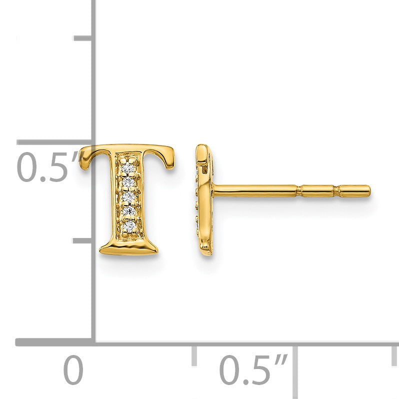 14K Gelbgold Ohrringe mit echten Diamanten, Initiale „T"