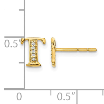 14K Gelbgold Ohrringe mit echten Diamanten, Initiale „T"