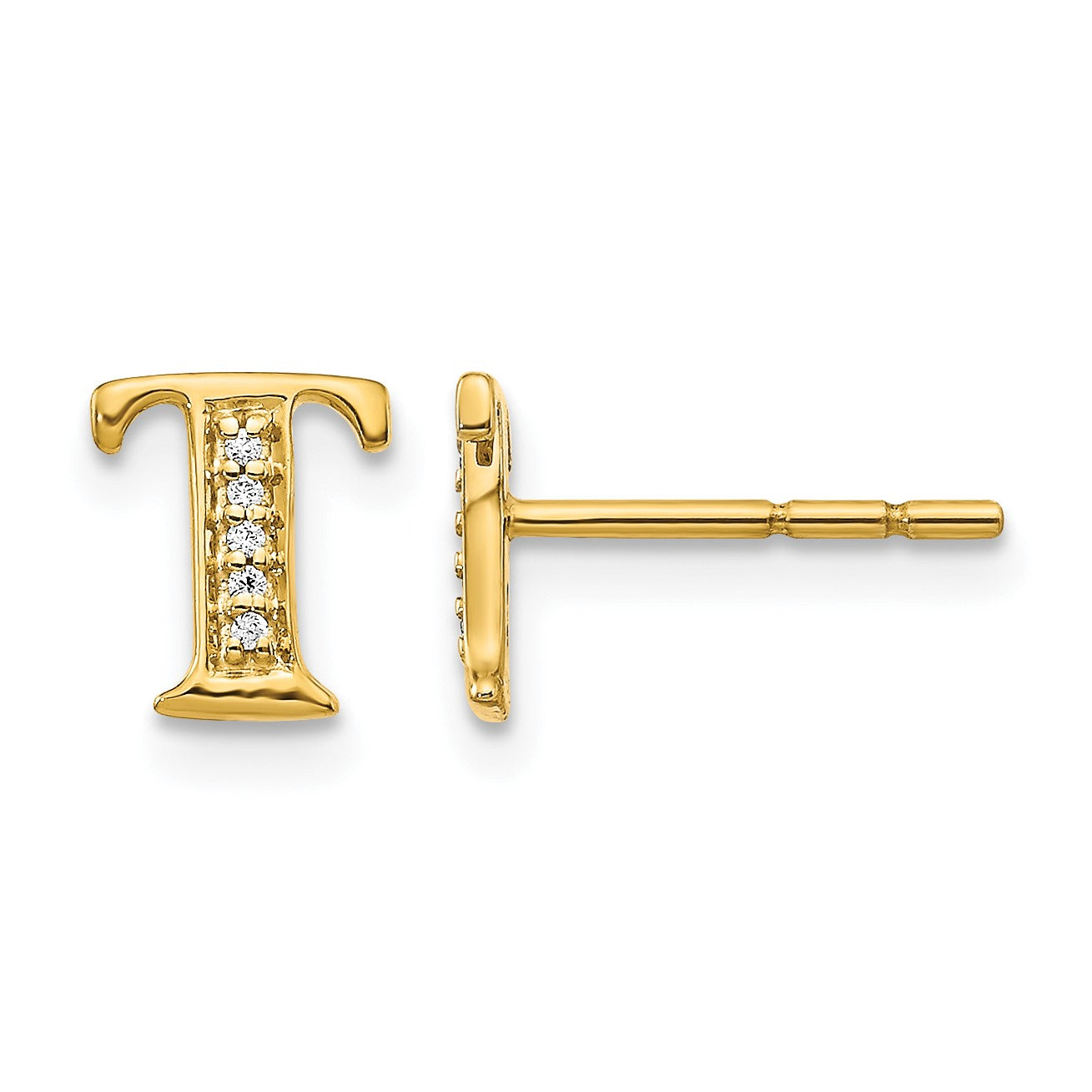 14K Gelbgold Ohrringe mit echten Diamanten, Initiale „T"