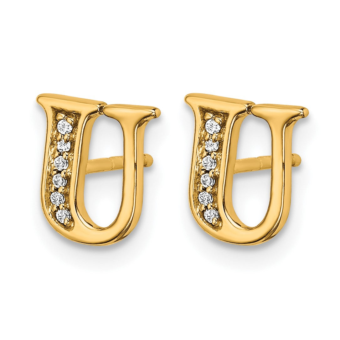 14K Gelbgold Ohrringe mit echten Diamanten, Buchstabe U
