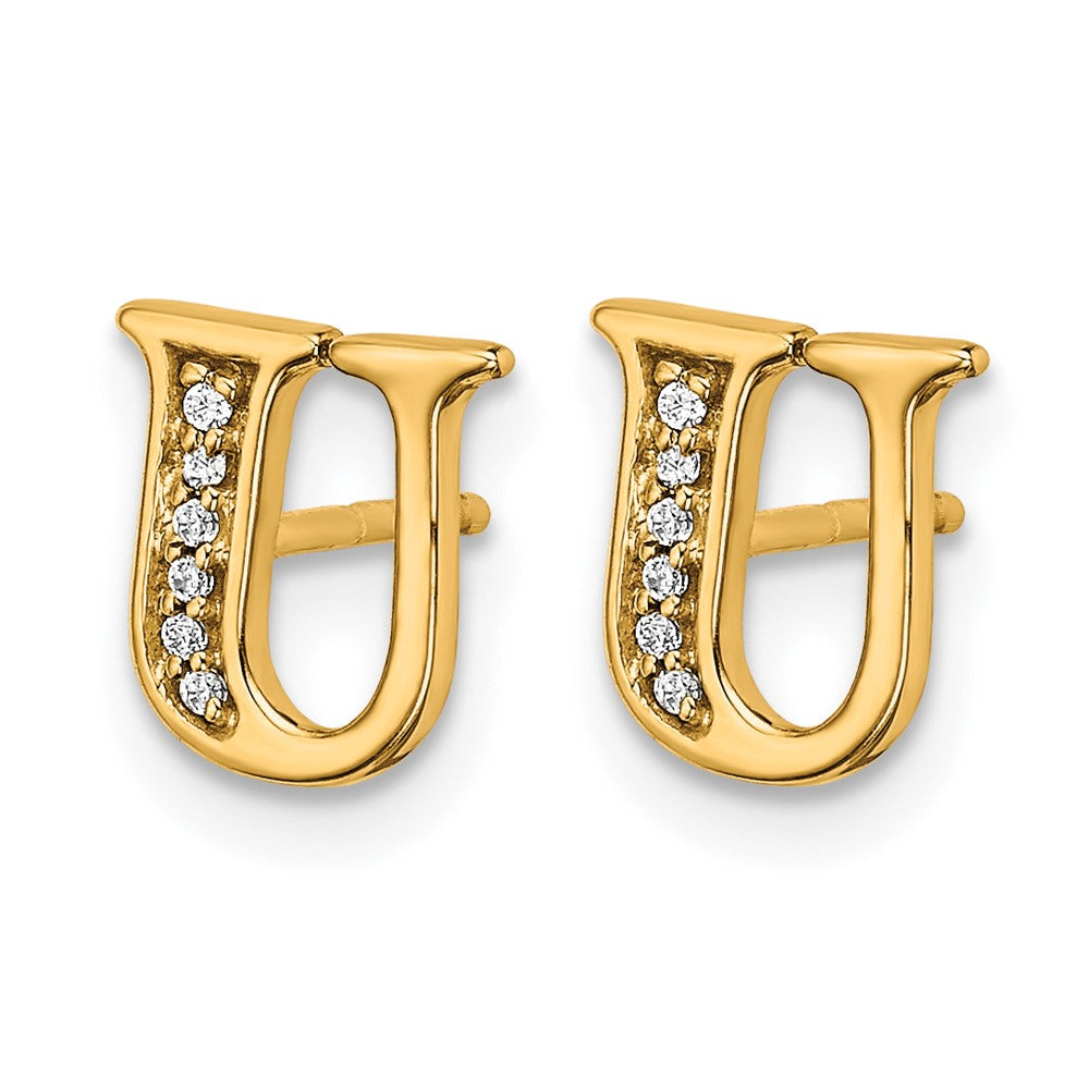 14K Gelbgold Ohrringe mit echten Diamanten, Buchstabe U