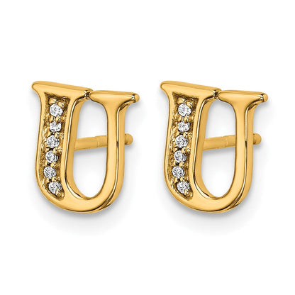 14K Gelbgold Ohrringe mit echten Diamanten, Buchstabe U