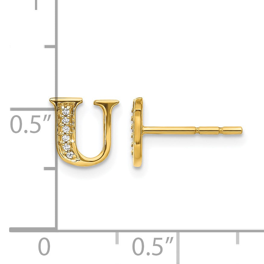 14K Gelbgold Ohrringe mit echten Diamanten, Buchstabe U