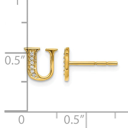 14K Gelbgold Ohrringe mit echten Diamanten, Buchstabe U
