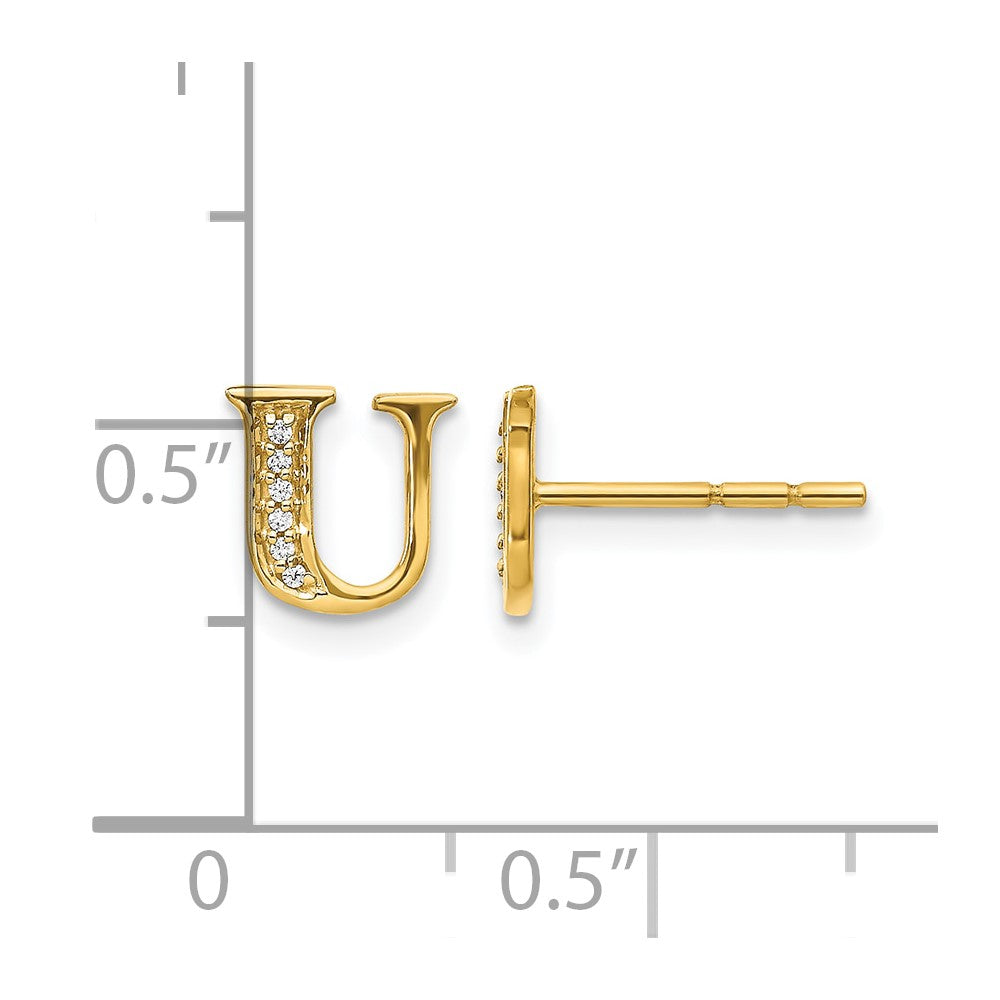 14K Gelbgold Ohrringe mit echten Diamanten, Buchstabe U