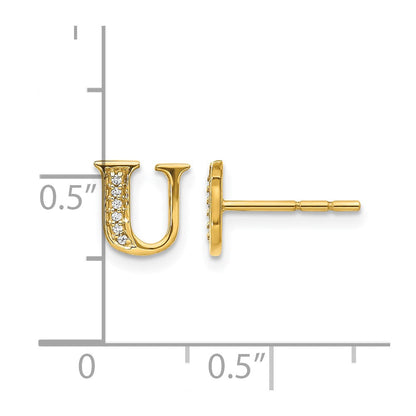 14K Gelbgold Ohrringe mit echten Diamanten, Buchstabe U