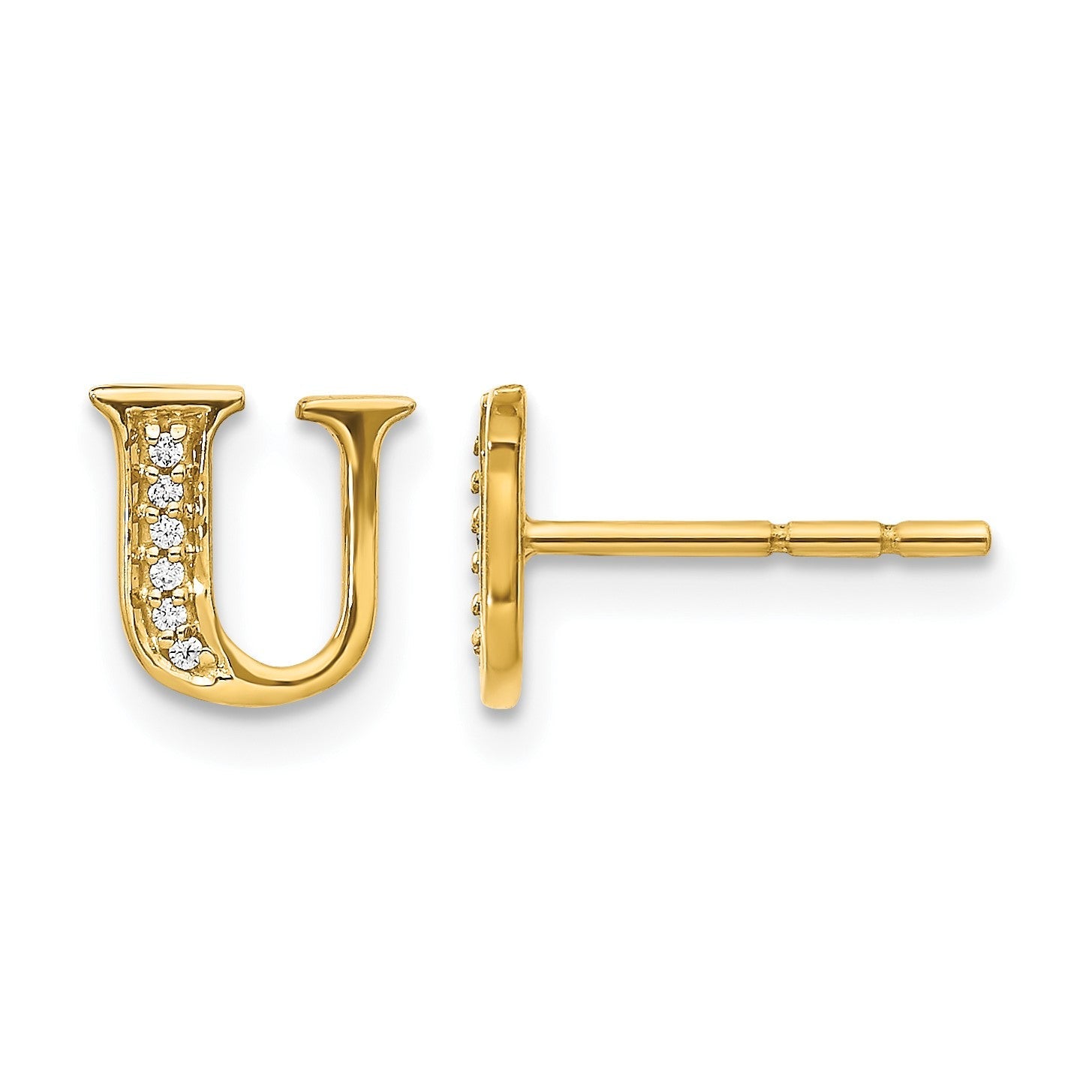 14K Gelbgold Ohrringe mit echten Diamanten, Buchstabe U