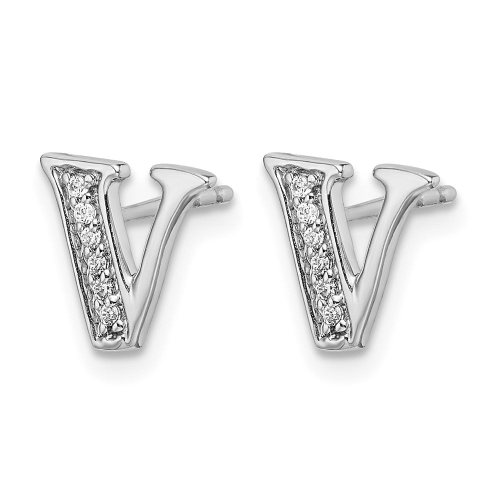 14K Weißgold Ohrstecker mit echtem Diamant-Initialbuchstaben V