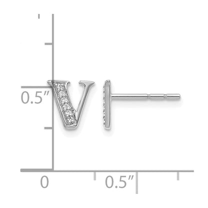 14K Weißgold Ohrstecker mit echtem Diamant-Initialbuchstaben V