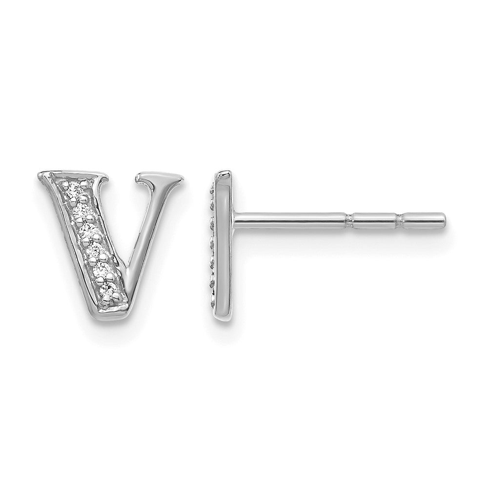 14K Weißgold Ohrstecker mit echtem Diamant-Initialbuchstaben V