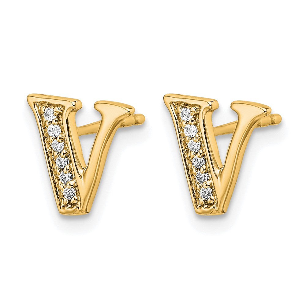 14K Gelbgold Ohrringe mit echten Diamanten, Initiale V