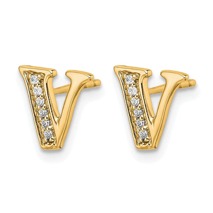 14K Gelbgold Ohrringe mit echten Diamanten, Initiale V