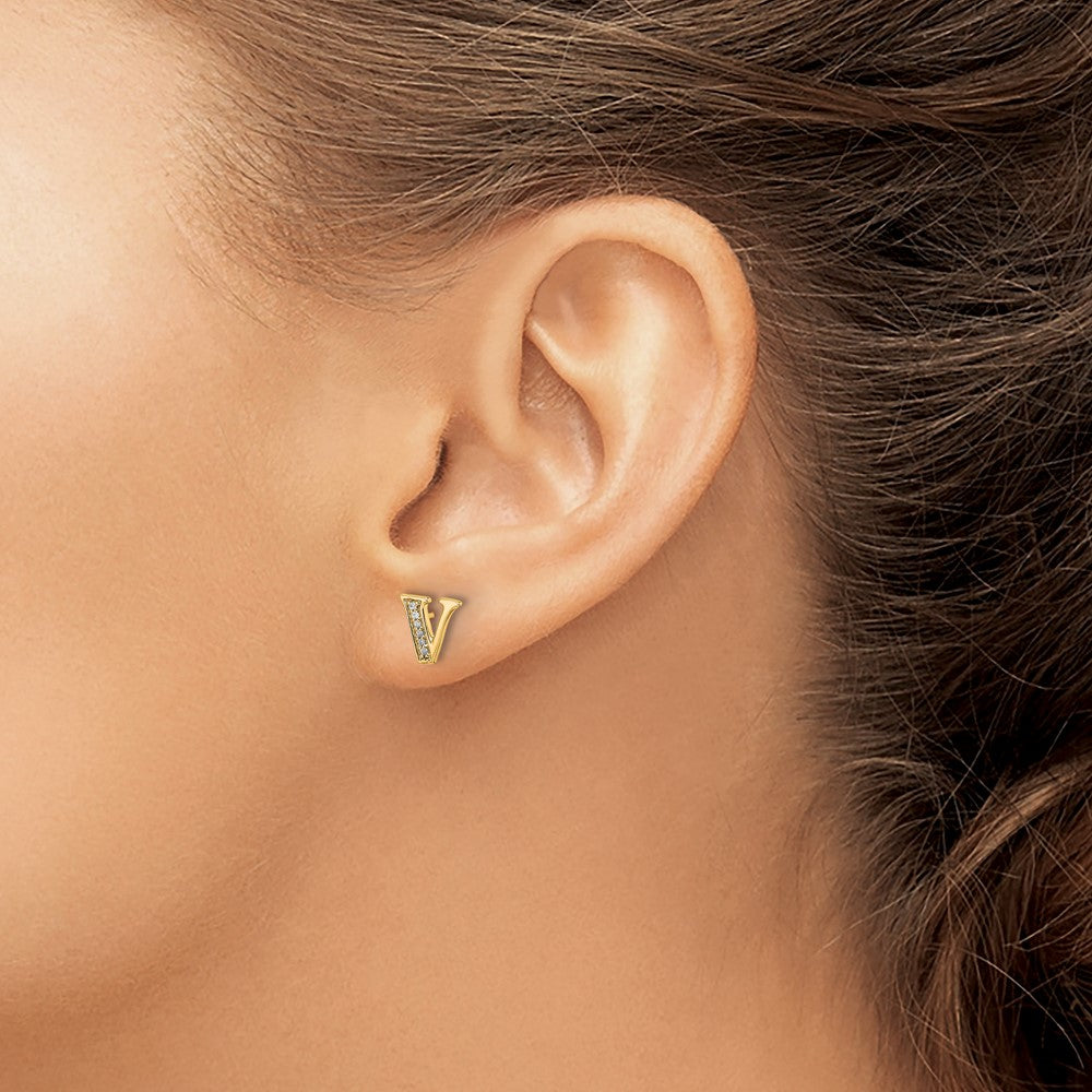 14K Gelbgold Ohrringe mit echten Diamanten, Initiale V