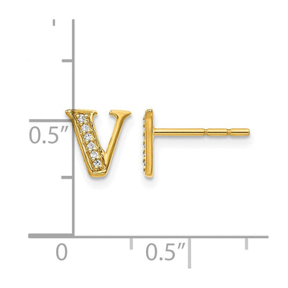 14K Gelbgold Ohrringe mit echten Diamanten, Initiale V