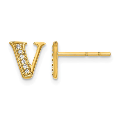 14K Gelbgold Ohrringe mit echten Diamanten, Initiale V