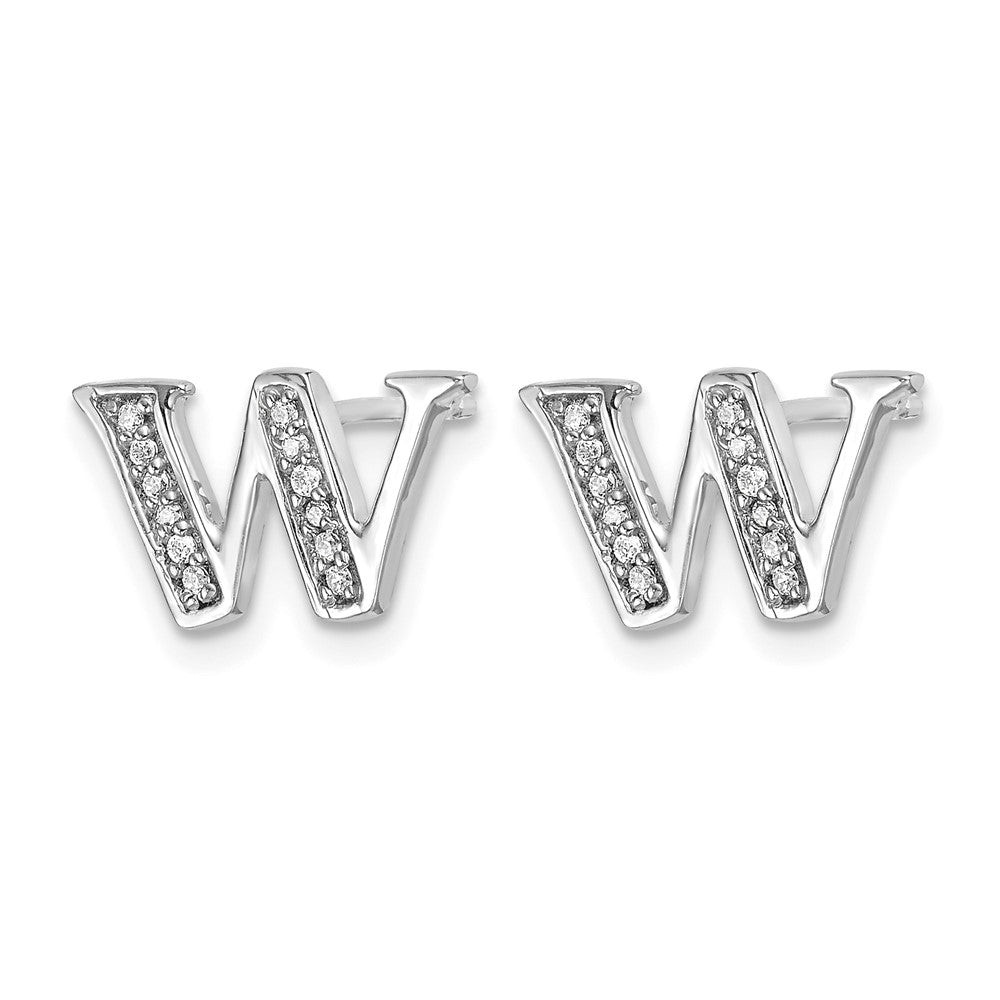 14K Weißgold Ohrstecker mit echten Diamanten, Initiale „W“
