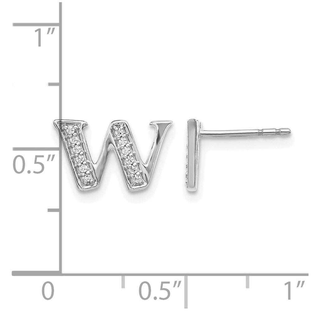 14K Weißgold Ohrstecker mit echten Diamanten, Initiale „W“