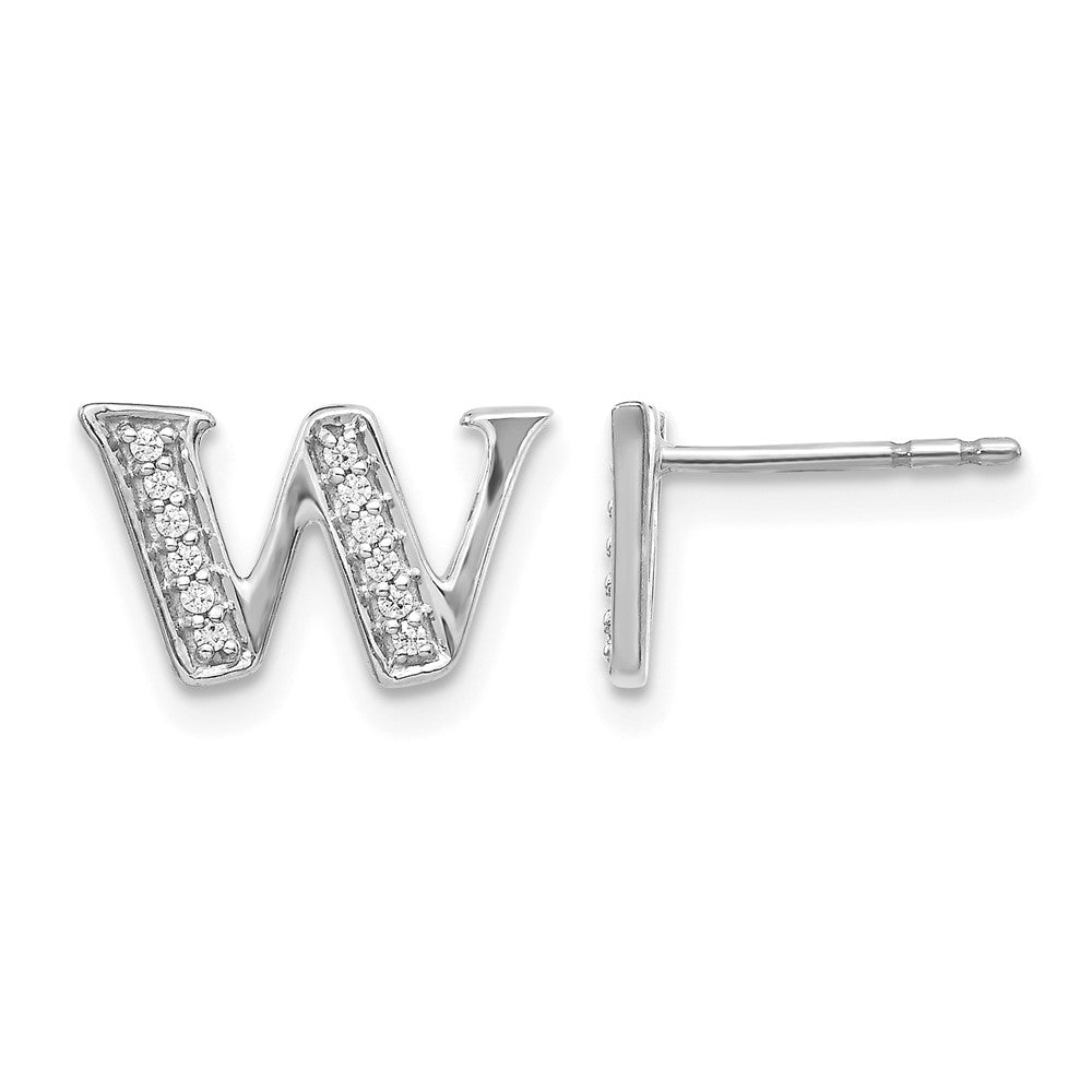 14K Weißgold Ohrstecker mit echten Diamanten, Initiale „W“