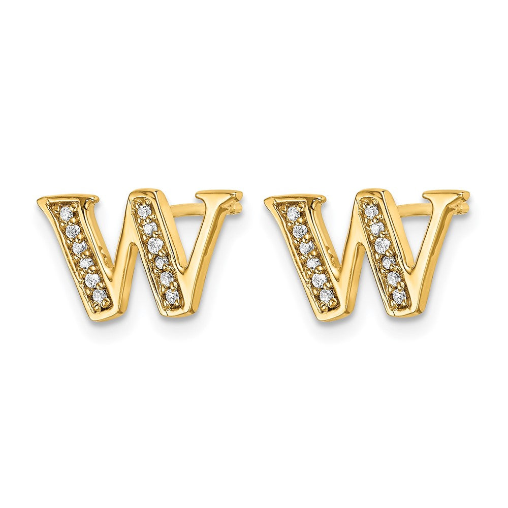 14K Gelbgold Ohrringe mit echten Diamanten, Initiale „W"