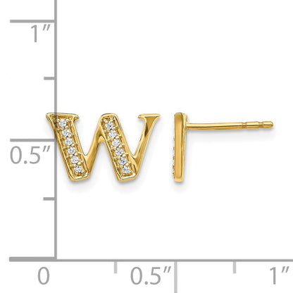 14K Gelbgold Ohrringe mit echten Diamanten, Initiale „W"