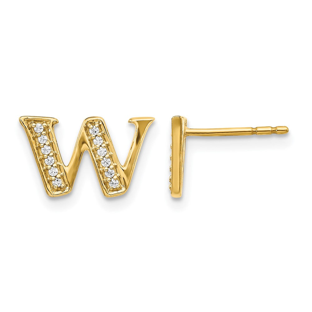 14K Gelbgold Ohrringe mit echten Diamanten, Initiale „W"