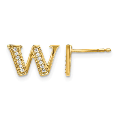14K Gelbgold Ohrringe mit echten Diamanten, Initiale „W"
