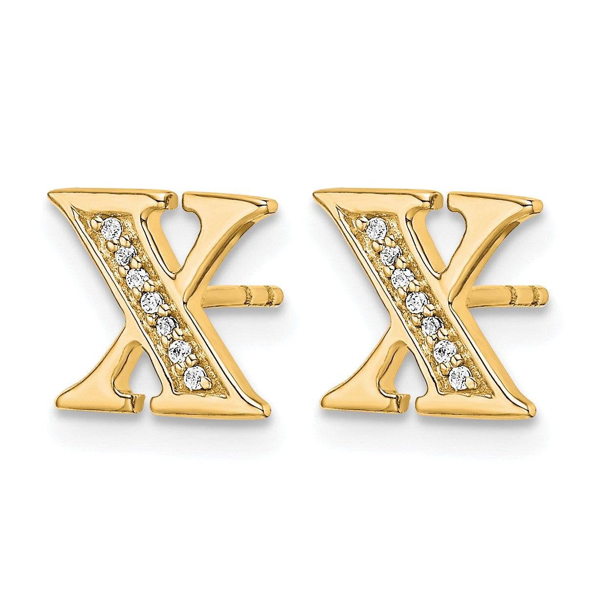 14K Gelbgold Ohrringe mit echtem Diamant-Buchstaben „X“
