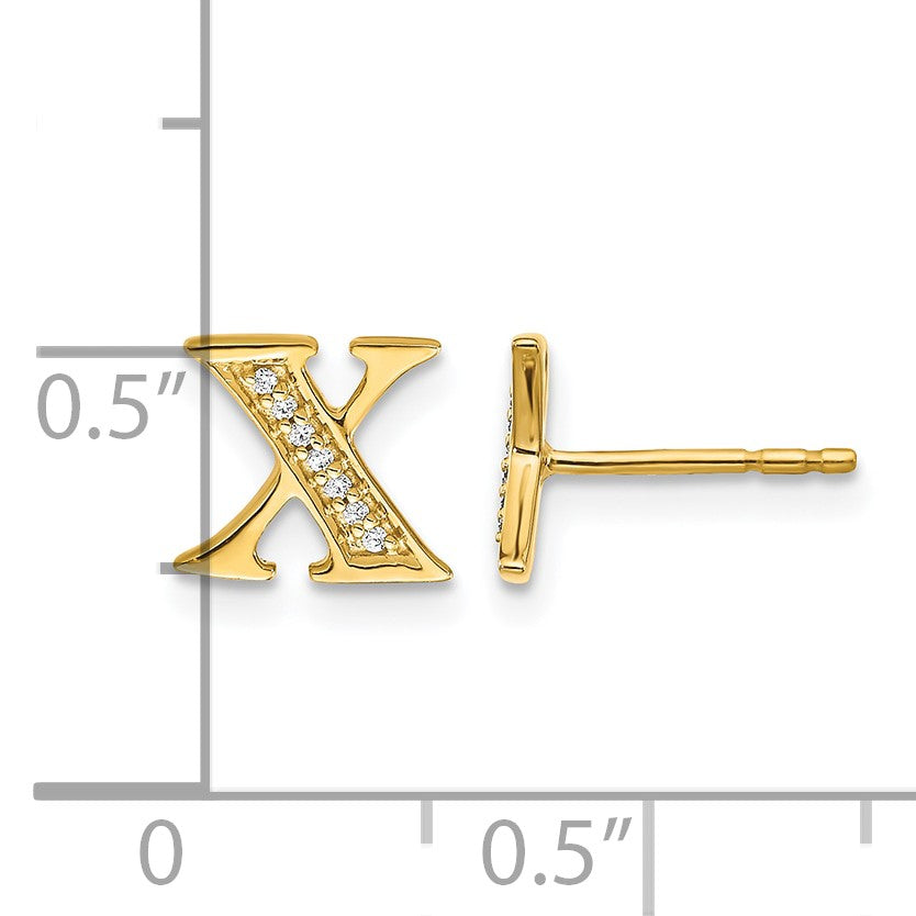 14K Gelbgold Ohrringe mit echtem Diamant-Buchstaben „X“