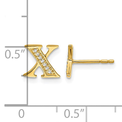 14K Gelbgold Ohrringe mit echtem Diamant-Buchstaben „X“