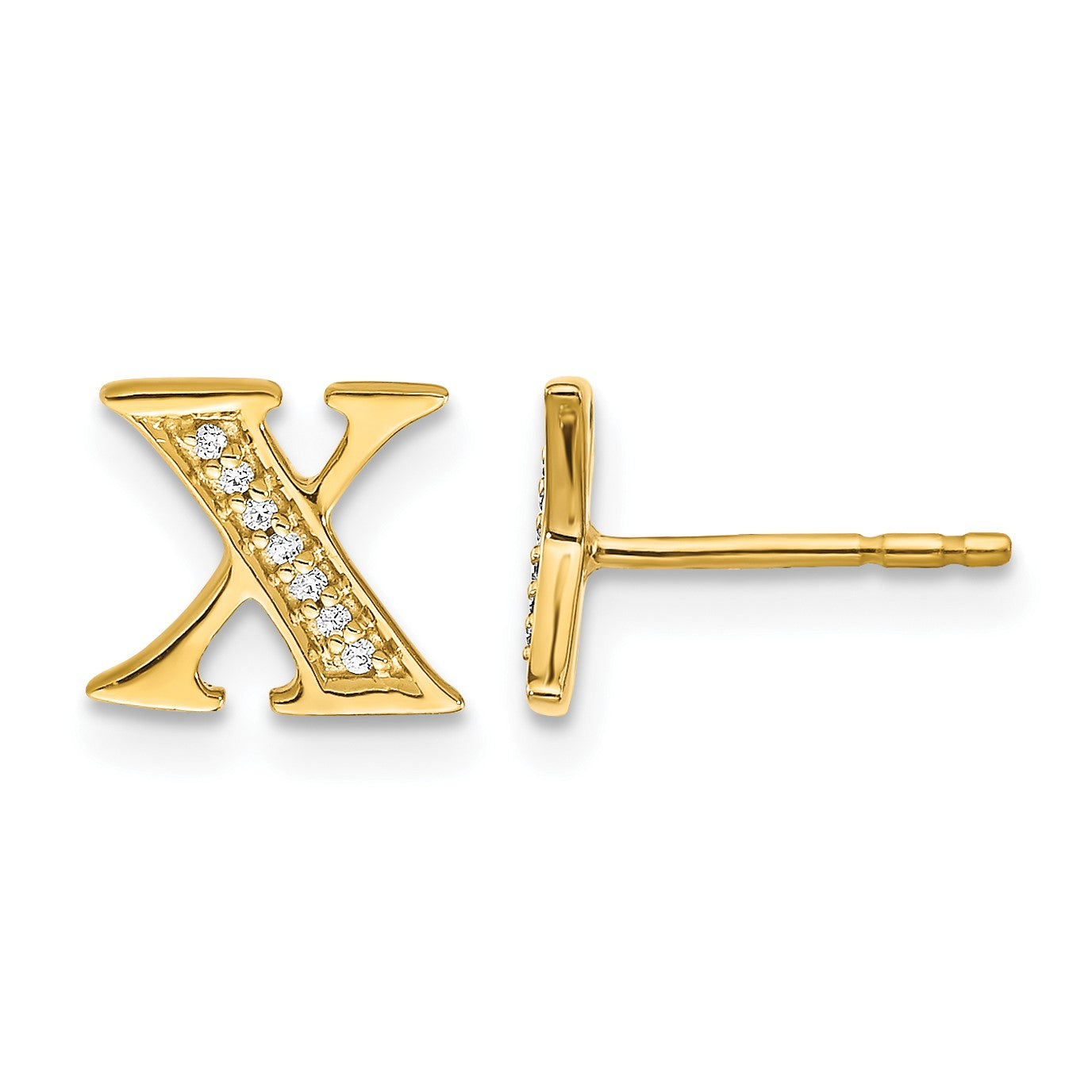 14K Gelbgold Ohrringe mit echtem Diamant-Buchstaben „X“