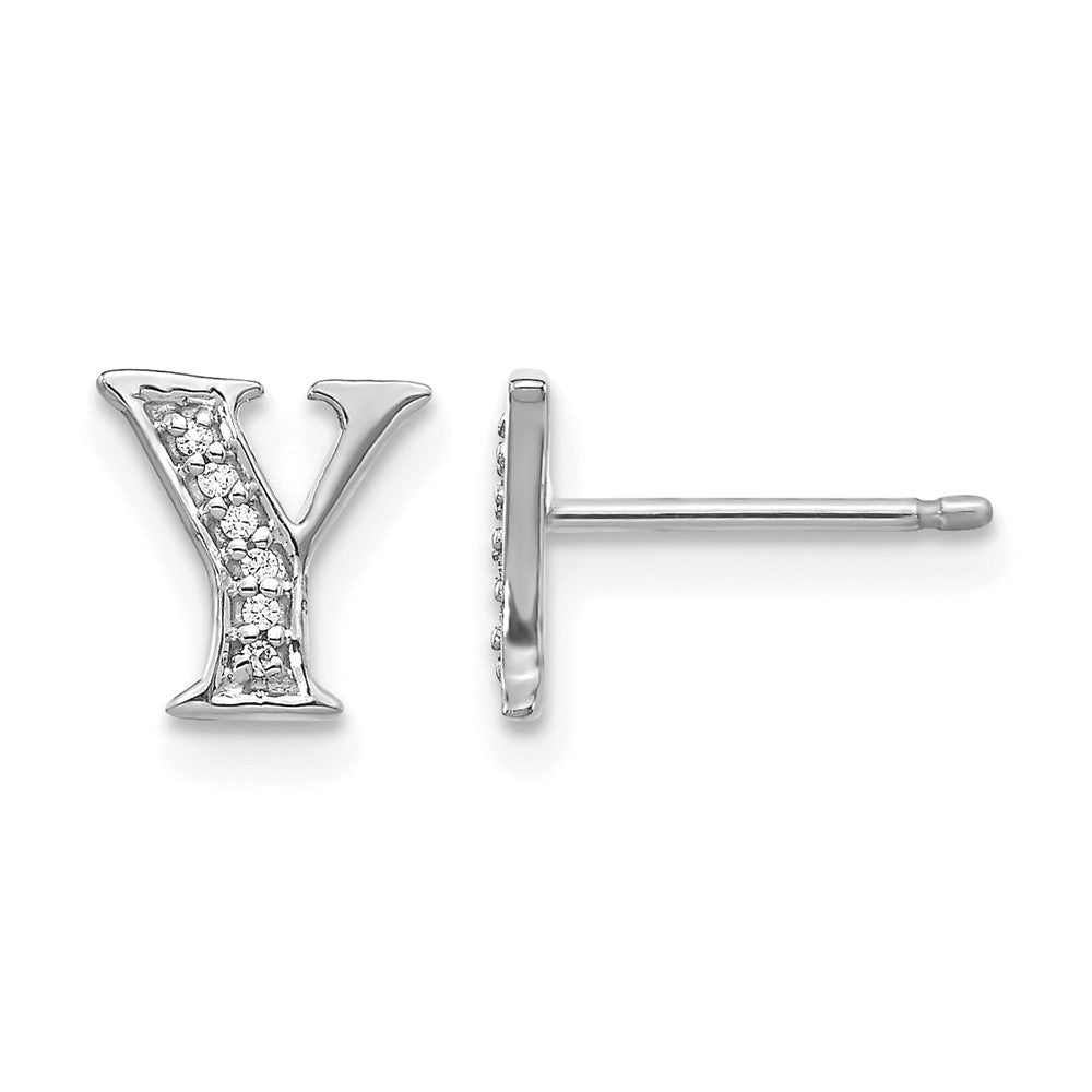 14K Weißgold Ohrringe mit echten Diamanten, Buchstabe Y