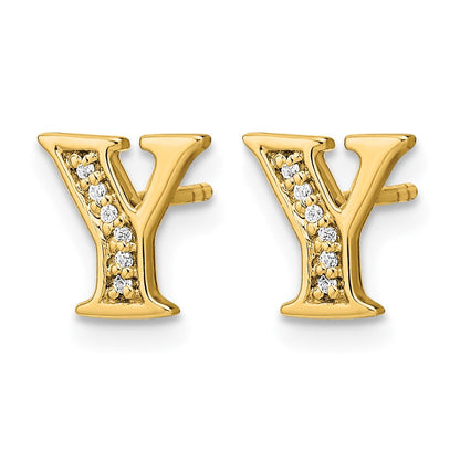 14K Gelbgold Ohrringe mit echten Diamanten, Initiale „Y“