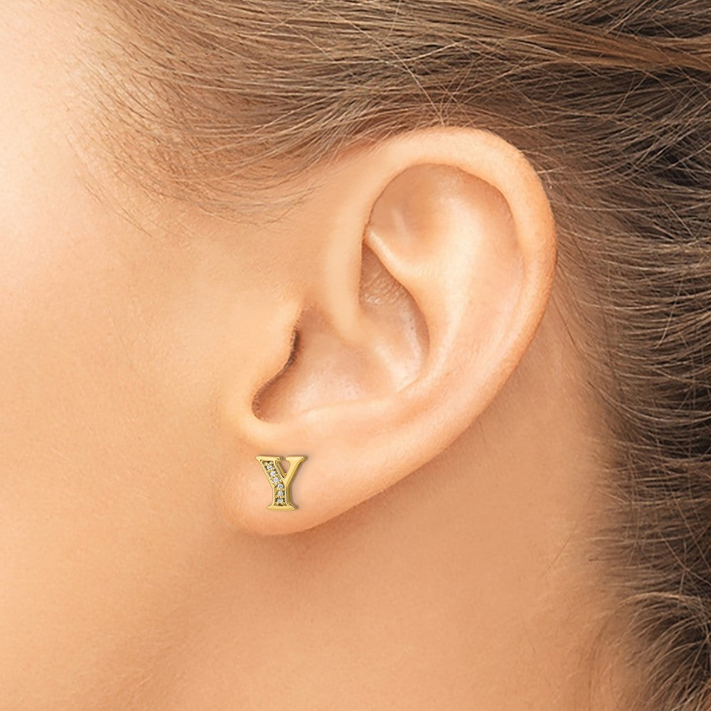 14K Gelbgold Ohrringe mit echten Diamanten, Initiale „Y“