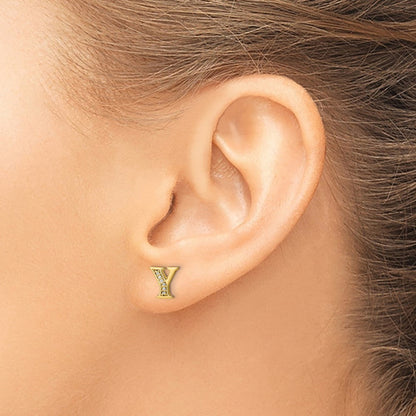 14K Gelbgold Ohrringe mit echten Diamanten, Initiale „Y“