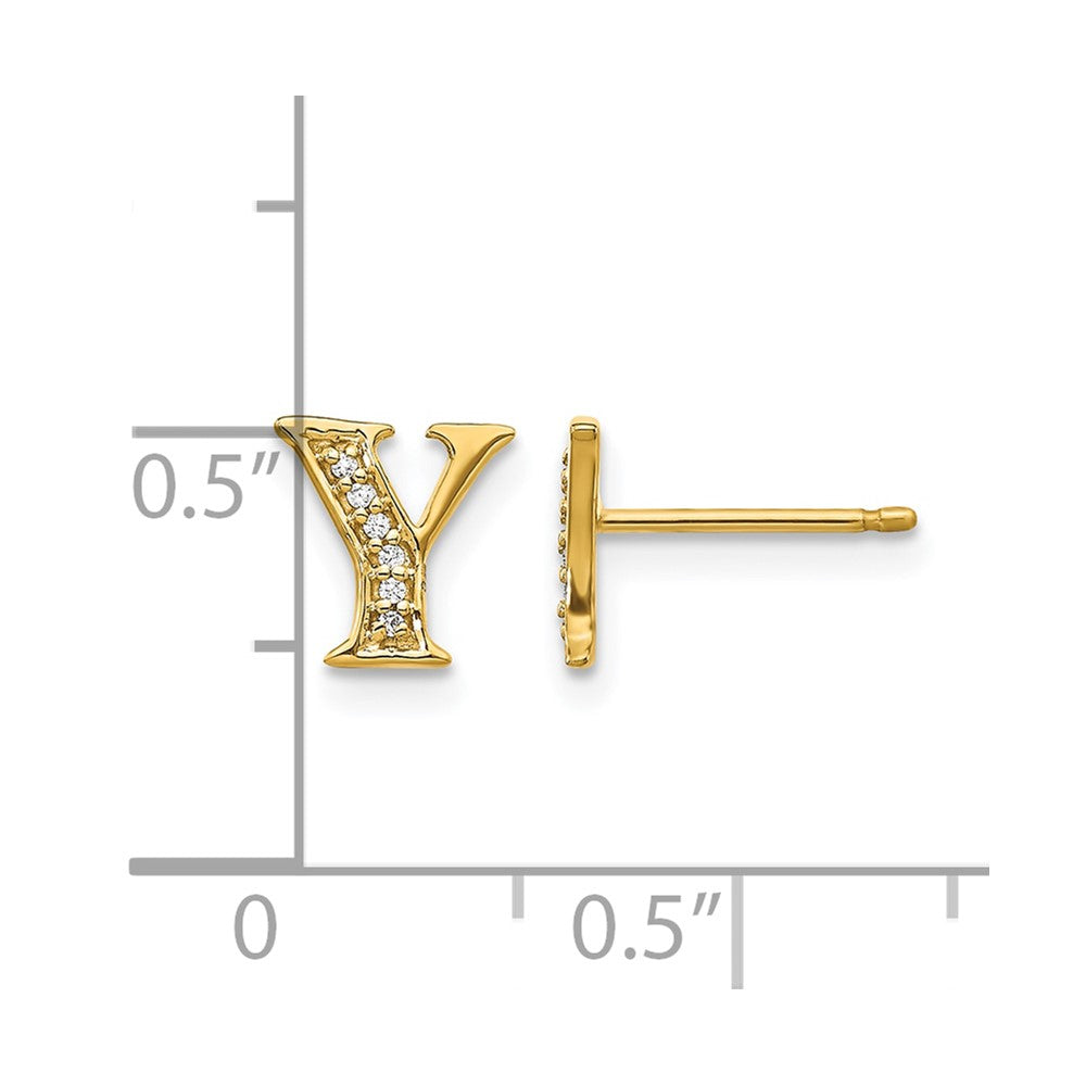 14K Gelbgold Ohrringe mit echten Diamanten, Initiale „Y“