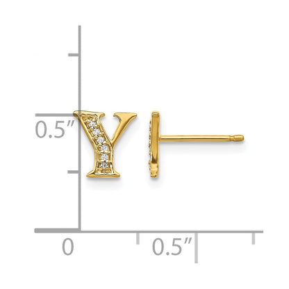 14K Gelbgold Ohrringe mit echten Diamanten, Initiale „Y“