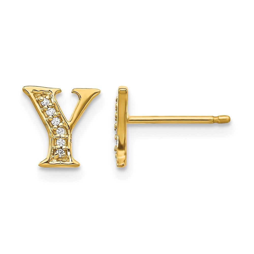 14K Gelbgold Ohrringe mit echten Diamanten, Initiale „Y“