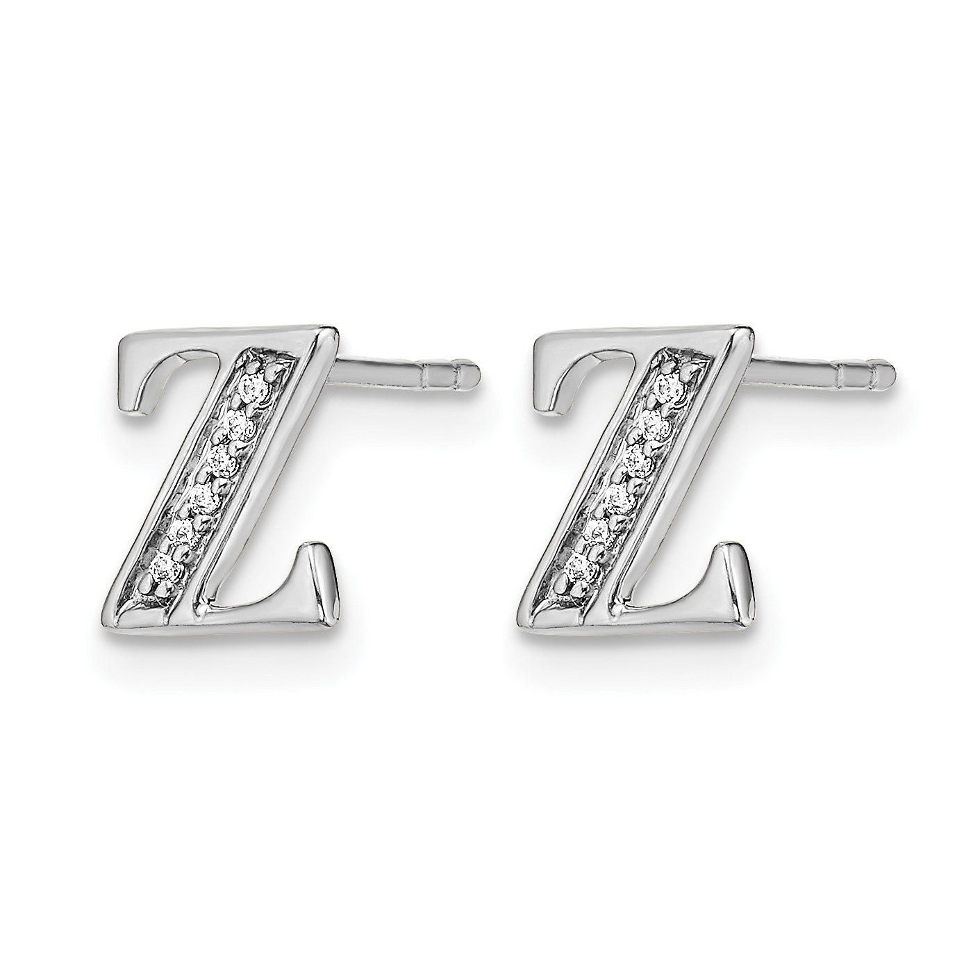 14K Weißgold Ohrringe mit echten Diamanten, Initiale Z