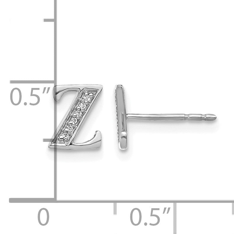 14K Weißgold Ohrringe mit echten Diamanten, Initiale Z