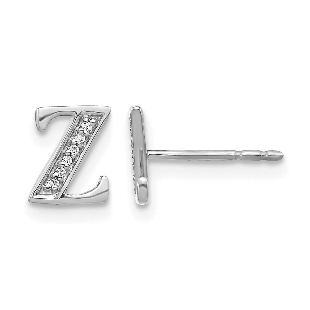 14K Weißgold Ohrringe mit echten Diamanten, Initiale Z