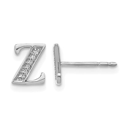 14K Weißgold Ohrringe mit echten Diamanten, Initiale Z