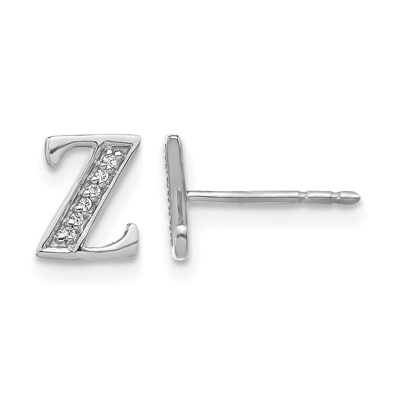 14K Weißgold Ohrringe mit echten Diamanten, Initiale Z