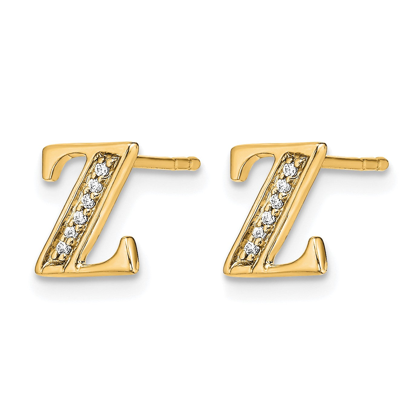 14K Gelbgold Ohrringe mit Initiale „Z" und echten Diamanten