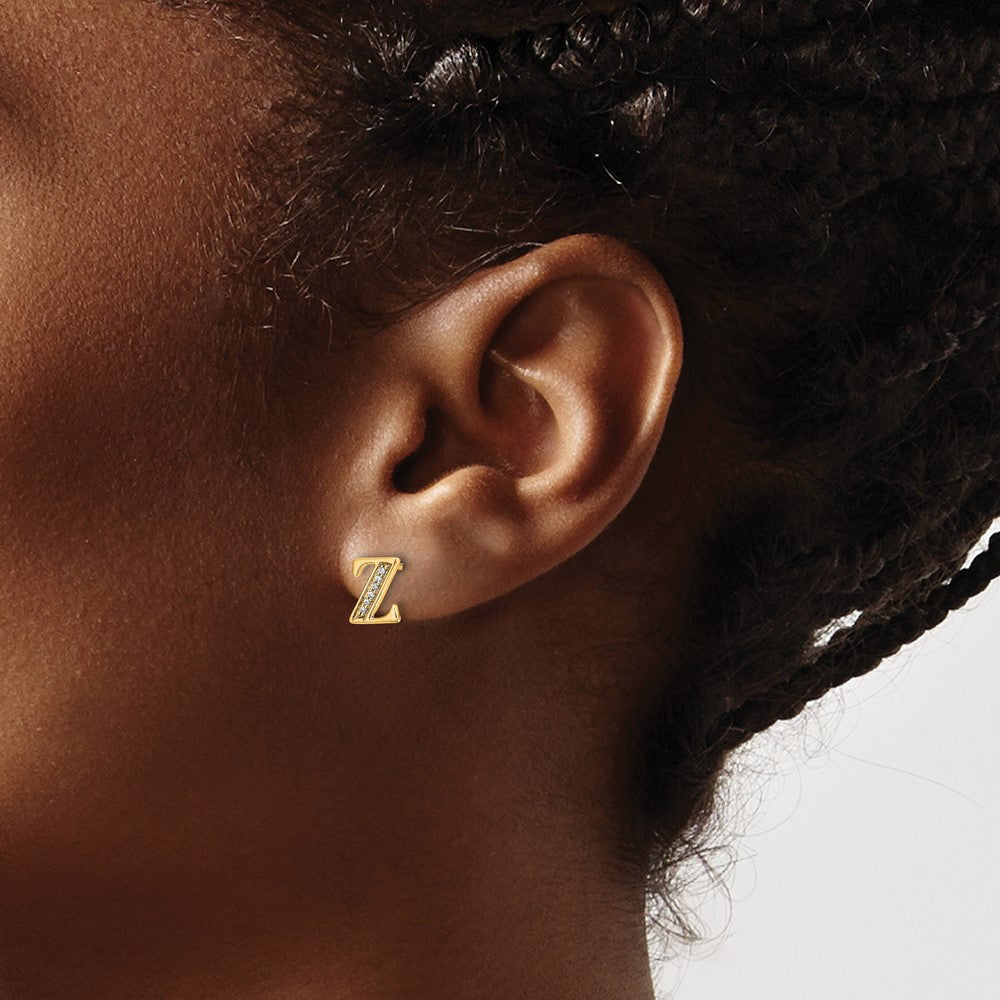 14K Gelbgold Ohrringe mit Initiale „Z" und echten Diamanten